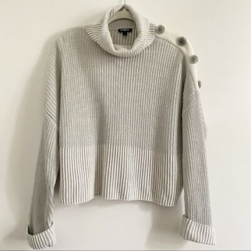Express Light Gray Cowl Neck Sweater